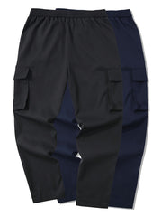 Men's 2pcs Cargo Pants with Drawstring Waist and Multiple Pockets, Suitable for Outdoor Casual Wear