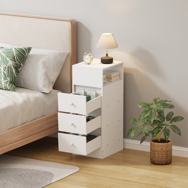 3-Drawer Bedroom Nightstand, 25cm Narrow Side Cabinet, Suitable for Small Spaces such as Bedrooms and Living Rooms, Space-Saving Design with Classic Style, Engineered Wood Top, Manufactured Wood Base, Perfect for Modern Homes, Bedroom Nightstand