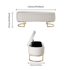 1pc Ottoman Storage Box Bench, Upholstered Teddy Fabric End of Bed Bench, Bedroom Bench Bed End Stool Footstools with Golden Metal Legs, For Bedroom, Living Room, Entryway