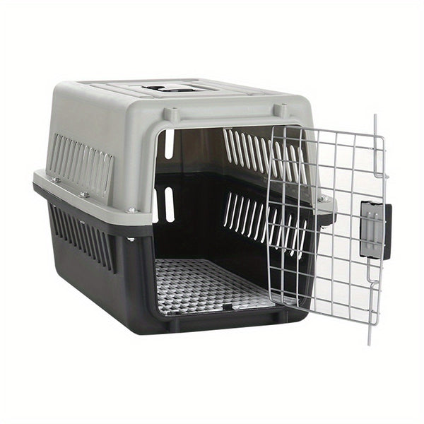 Dog Cat Puppy Rabbit Pet Carrier, Plastic Dog/Cat Crate Portable Travelling Pet Kennel for Dogs, 48*32*30cm, Grey