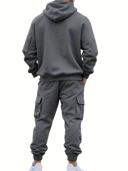 Men'S Fashion Casual Athletic Hooded Zipper Decor Casual Set