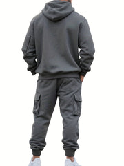 Men'S Fashion Casual Athletic Hooded Zipper Decor Casual Set