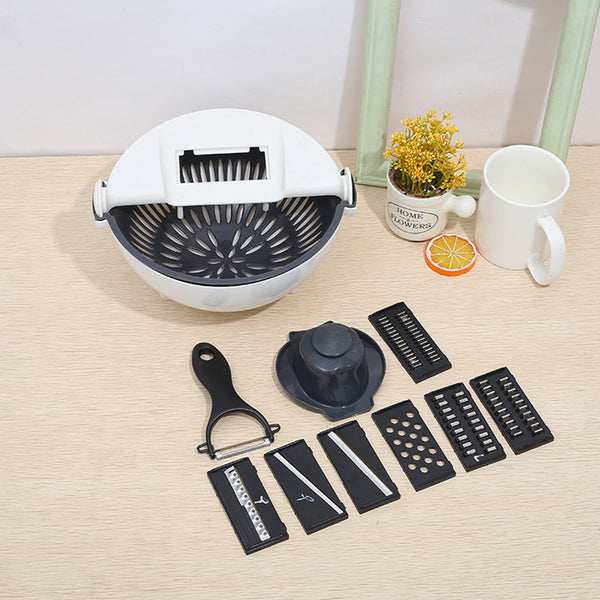 Rotate Vegetable Cutter 9 in 1 Multifunction Vegetable Slicer with Drain Basket Portable Large Capacity Vegetables Chopper Sets Kitchen Tool Kitchen Accessories