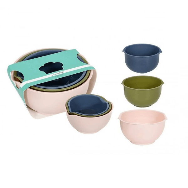 3-Piece Mixing Bowl Set – Nesting Kitchen Bowls with Pouring Spouts | Multi-Colour Prep and Serving Bowls in Three Sizes (2.5L, 2L, and 1.5L)
