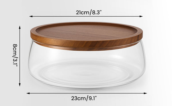 Glass Fruit Bowl with Wooden Lid, Decorative Serving Bowl with Acacia Tray Cover – Large Clear Storage Bowl for Fruit, Snacks, Sweets, Salad or Table Display