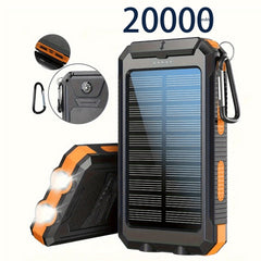 20000mAh Portable Solar Power Bank, Portable Solar Mobile Phone Charger, Camping External Battery Charger for Mobile Phones, 2 USB/ LED Flashlights with Compass for Outdoor Activities