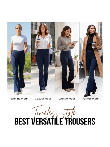 Ladies Flared Trousers Stretch Fit Comfort Fit High-Waisted Flared Pants Suitable For Nurses, Carers, Teachers, School Uniform, Yoga, Travel, Casual, Office Wear