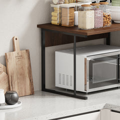 2-Tier Microwave Oven Shelf Stand, Kitchen Countertop Storage Rack Spices Rack Freestanding, Home Office Printer Stand Multifunctional Unit Shelving Wood Top Metal Frame
