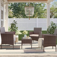 4pcs Rattan Outdoor Garden furniture sofa set with 2x Armchairs 1x Double Sofa & 1 table for indoor & outdoor