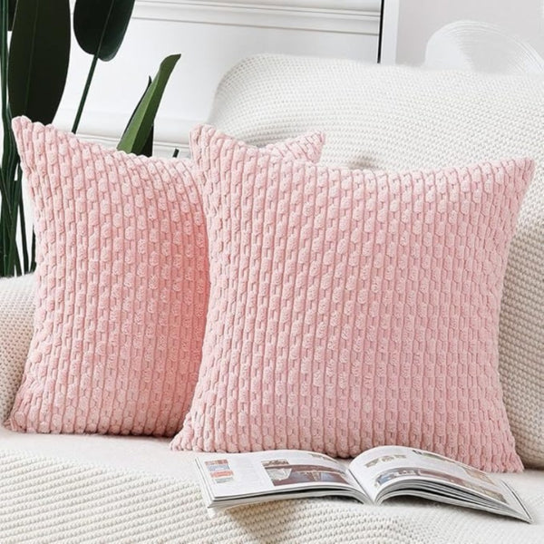 Set of 2 Luxury Corduroy Throw Pillow with Pillow Inserts, 18