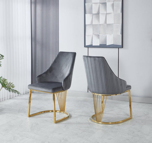 Set of 2 Modernique Velvet Upholstered Dining Chairs with Gold Metal Frame, Available in Black Grey and Cream