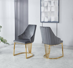 Set of 2 Modernique Velvet Upholstered Dining Chairs with Gold Metal Frame, Available in Black Grey and Cream