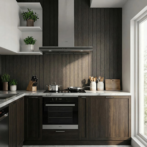 1pc 3D Imitation Wood Grain Grille Wall Panels, 300*40cm, Self-adhesive Vertical Stripe Wall Stickers, Peel and Stick, TV Background Decoration Stickers for Bedroom and Living Room, Kitchen and Bathroom Wall Renovation Stickers, Ideal for Renovating Livin