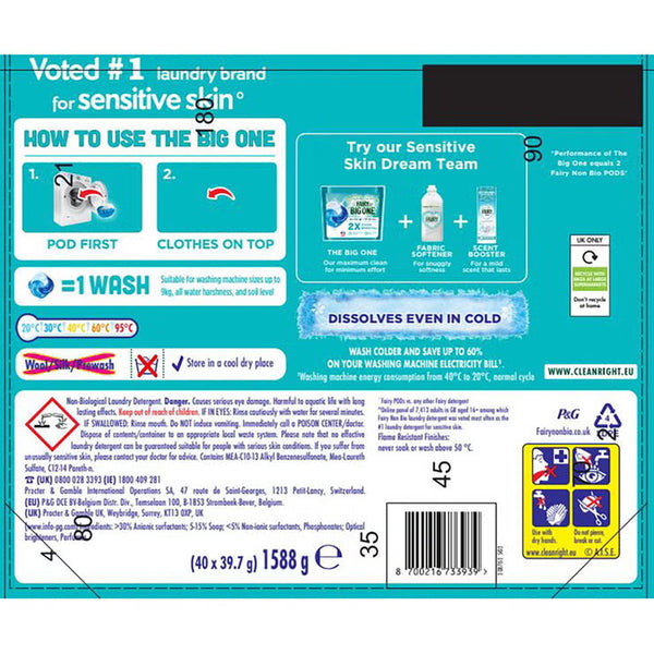 Fairy the Big One Non Bio Pods, 80 Wash