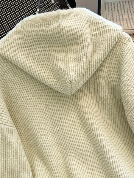 Hooded Button Sweater Cardigan, Spring Autumn Solid Color Casual Simple Open Front Soft Comfortable Elegant Women's Wear
