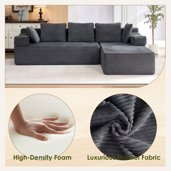 ROXGOX L-Shaped Sectional Sofa with Reversible Chaise, Left or Right Facing Modular Couch, No Assembly Required, Perfect for Small Apartment, Black Borwn Grey