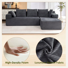 ROXGOX L-Shaped Sectional Sofa with Reversible Chaise, Left or Right Facing Modular Couch, No Assembly Required, Perfect for Small Apartment, Black Borwn Grey