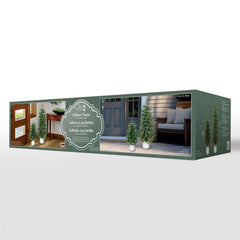 3Ft (90Cm) Silver Glitter Potted Trees with LED Lights- Set of 2