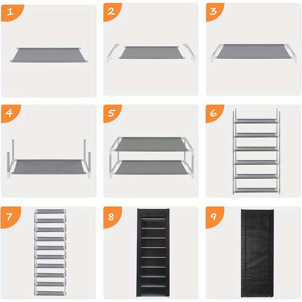 10 Tier Shoes Rack with Dustproof Cover, Shoe Storage Cabinet, Shoe Organizer, Easy to Assemble, Hold up to 25-30 Pairs