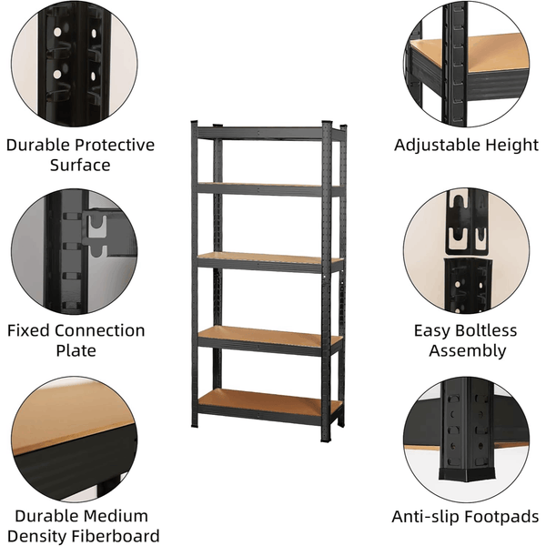 Garage Shelving Units 5 Tier Heavy Duty Shed Storage Racking Shelf Metal Boltless 1000kg Capacity 175kg Per Shelf for Warehouse Workshop Office Heavy Duty Industrial Garage Racking/Shelving Unit