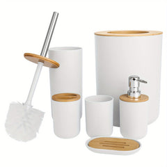 6pc Grey Black White Bathroom Accessories- Bathroom Bin And Toilet Brush Set- Durable Toothbrush Holder Cup- Soap Dispenser With Pump- Soap Dish Holder