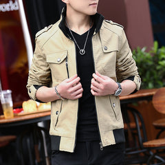 Men'S Solid Color Plaid Lining Cargo Jacket Autumn And Winter Multi-Pocket Design Stylish Long Sleeve Stand Collar Street Jacket Outdoor Coat Locomotive Jacket