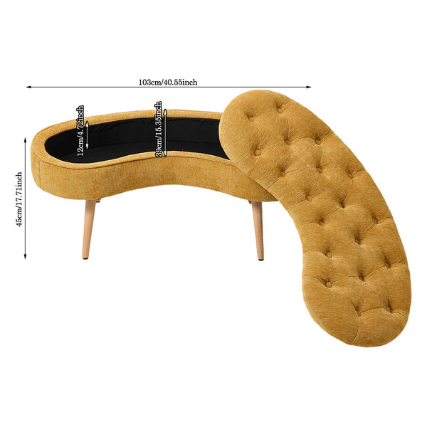 1pc Creative Curved Design Storage Stool, Sofa Stool for Home Living Room, Shoe Changing Stool At Entrance of The Entrance, Bedside Stool Storage Stool for Bedroom, Yellow, 103*39*45cm