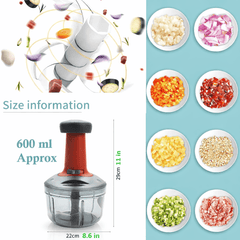 SUL Manual Food Chopper, Hand Pull/Push Chopper with Removable Blades and Non-Slip Base Food Chopper for Kitchen to Chop Fruits,Vegetables, Salad (Push Chopper (Red) 600ml)