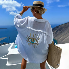 2025 Spring and Summer New Ladies Casual V-neck Pocket Splicing Sequins Loose Long-sleeved Women's Shirt, Lapel Cardigan Design.