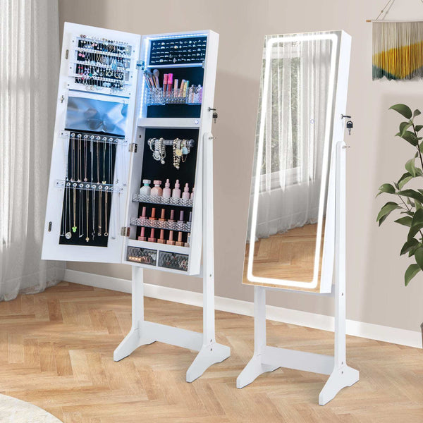 DORTALA Lockable Jewelry Armoire Standing Jewelry Cabinet W/ LED Lights, Jewelry Armoires