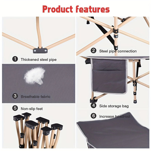 Folding Bed Portable Folding Camping Bed For Adults, Weight Capacity 199.58kg, With Mattress And Side Pocket - Lightweight And Sturdy Frame, Fishing Bed, Suitable For Camping, Home, Office, Travel, Picnic, Family Bed, Compact Design, Large Capacity