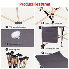 Folding Bed Portable Folding Camping Bed For Adults, Weight Capacity 199.58kg, With Mattress And Side Pocket - Lightweight And Sturdy Frame, Fishing Bed, Suitable For Camping, Home, Office, Travel, Picnic, Family Bed, Compact Design, Large Capacity