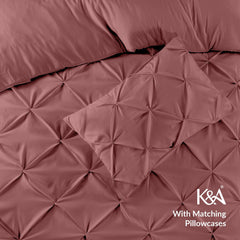 K&A® Pintuck Pinch Pleat Duvet Cover Set with Zipper Closure including Pillowcase – Ultrasoft Brushed Microfiber – Easy Care & Machine Washable