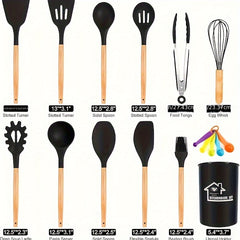 12pcs/22pcs Kitchen Utensils Set, Kitchen Cooking Utensils Set, Spoon, Spatula, 446F Heat Resistant Non Stick Food Grade Silicone And Wooden Handles, Kitchen Tools Set