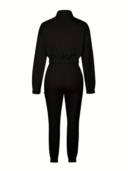 Cross-Border Women'S Two-Piece Set Zipper Long-Sleeved Top Pants Stitching Zipper Design Casual Suit