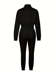 Cross-Border Women'S Two-Piece Set Zipper Long-Sleeved Top Pants Stitching Zipper Design Casual Suit
