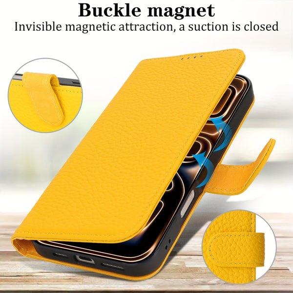 Phone Case: Magnetic Closure Genuine Leather Wallet Case for iPhone 17 Series RFID Blocking 4 Card Slots Premium Protection for 17 Pro Max 17 Air 17 Pro