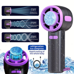 Cooling High-Speed Handheld Fan, Folding Turbo Mini Fan With 2000mAh Battery Capacity, Superconducting Ice Porcelain Cooling Technology - LED Display, Portable And Powerful For Personal, USB Rechargeable