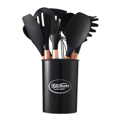 Kitchen Utensil Set, 11pcs Silicone Cooking Utensils Set With Wooden Handle, Nonstick Cookware Tongs Spatula Spoon Set, Best Kitchen Tools, Valentine'S Day Gifts Black, Holiday Gift Guide