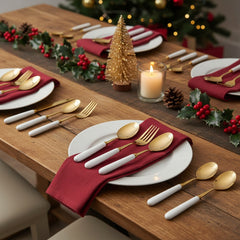 24pcs Stainless Steel Tableware Set with Ceramic Handles, Fork Spoon Set with Utensil Holder, for Home Use/Restaurant, Serves for 6 People