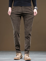 Autumn/Winter Men's Warm Casual Pants, Business Casual Slim-Fit Chenille Trousers, Solid Color