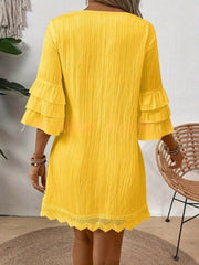 Women's Loose Mini Dress with Ruffle Sleeve & Short Flowy Dress - Solid Color -Line, Machine Washable Suitable for Spring Summer Fall Wedding Guest Dress, Casual Outfits