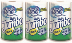 Task Kitchen Towel Super Absorbent Jumbo Rolls – 3X Jumbo Rolls – Ideal for Spills, Cleaning Windows and Messes All Around – All Purpose - Jumbo Size for Extra Use, White