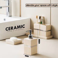 Ceramic Haven Elegance Collection | Set of 5 Luxury Bathroom Accessories | Soap Dispenser, Toothbrush Holder, Multipurpose Holder, Tumbler, Vanity Tray | Stylish Décor & Organizer