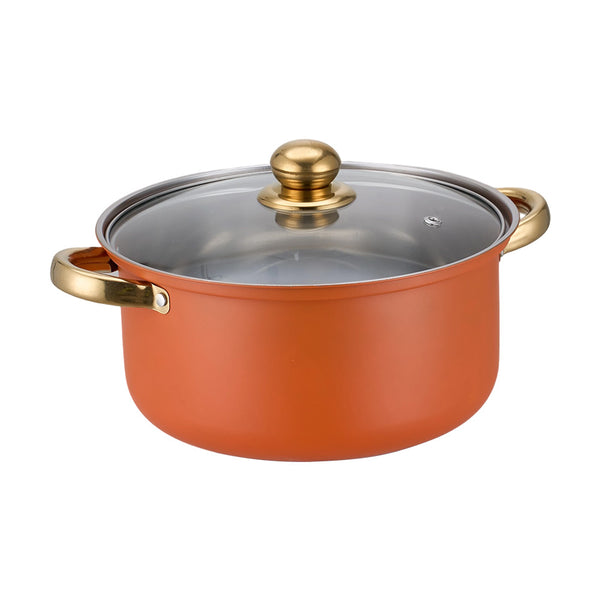 Stainless Steel Soup Pot Set (10PCS), Multi-Purpose Household Milk and Soup Pots, Multiple Sizes for Daily Cooking, Hot Pot and Noodles, Gold-Plated Handle, Orange