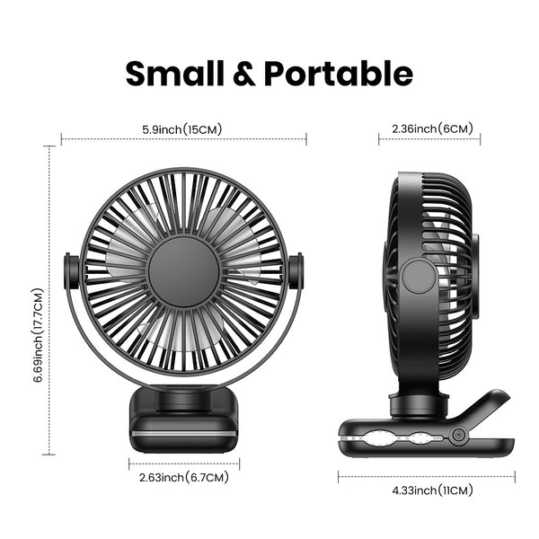 TOPK USB Clip-On Fan, 3-Speed Adjustable Airflow, 720° Flexible Rotation, Low Noise Operation, Portable Clamp Fan for Home, Office, Library, Blue