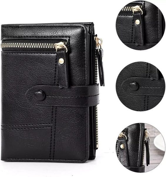 Womens Black Soft Leather Zip Clutch Coin Purse Wallet Ladies Credit Card Holder