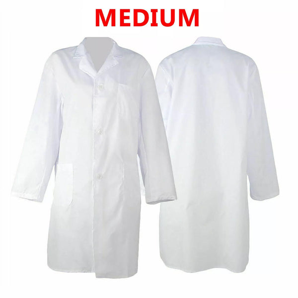 ATEK White Lab Coat - Premium Cotton Blend, Medium Size, Ideal for Food Industry, Labs, Medical Professionals - Breathable, Durable, Easy Maintenance