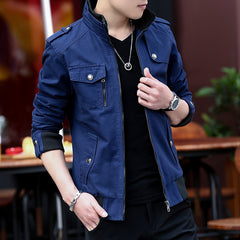 Men'S Solid Color Plaid Lining Cargo Jacket Autumn And Winter Multi-Pocket Design Stylish Long Sleeve Stand Collar Street Jacket Outdoor Coat Locomotive Jacket