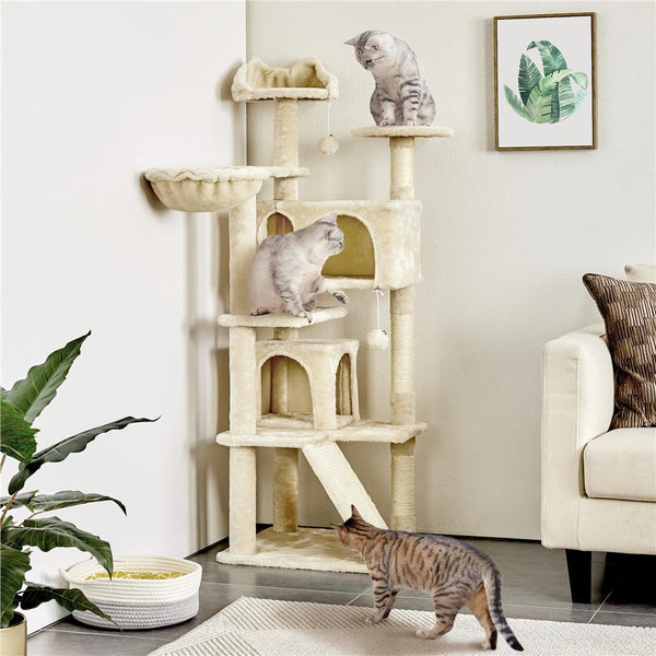 Costoffs Cat Tree, Cat Tree Tower, 145cm Multi-Level Cat Tree Tower with 2 Condos, Dangling Balls, Ladder, Sisal Scratching Posts, Round Platform, Cosy & Stable Indoor Cat Kitten Furniture, Activity Centre, Scratching Tree